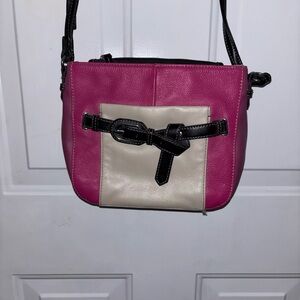 Tignanello Pink Cream and Black Leather Crossbody